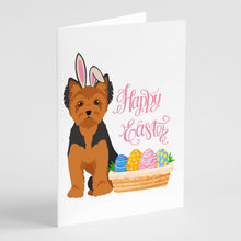 Load image into Gallery viewer, Black and Tan Puppy Cut Yorkshire Terrier Easter Greeting Cards -  Blank Note Cards – 8-Pack of Artist-Designed Cards with Envelopes