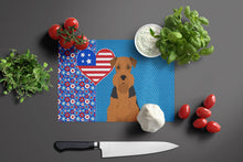 Load image into Gallery viewer, Black and Tan Airedale Terrier USA American Glass Cutting Boards – Durable, Decorative Kitchen Art Large