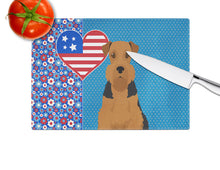 Load image into Gallery viewer, Black and Tan Airedale Terrier USA American Glass Cutting Boards – Durable, Decorative Kitchen Art Large