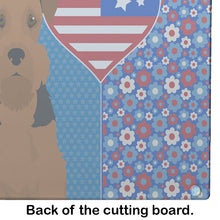 Load image into Gallery viewer, Black and Tan Airedale Terrier USA American Glass Cutting Boards – Durable, Decorative Kitchen Art Large