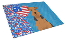 Load image into Gallery viewer, Black and Tan Airedale Terrier USA American Glass Cutting Boards – Durable, Decorative Kitchen Art Large