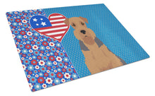 Load image into Gallery viewer, Grizzle and Tan Airedale Terrier USA American Glass Cutting Boards – Durable, Decorative Kitchen Art Large