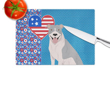 Load image into Gallery viewer, Blue and White Pit Bull Terrier USA American Glass Cutting Boards – Durable, Decorative Kitchen Art Large