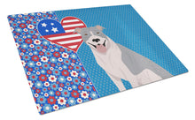 Load image into Gallery viewer, Blue and White Pit Bull Terrier USA American Glass Cutting Boards – Durable, Decorative Kitchen Art Large
