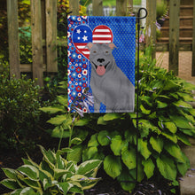 Load image into Gallery viewer, Blue Pit Bull Terrier Patriotic Heart Garden Flag – Red, White &amp; Blue Dog Decor with Star Background
