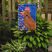 Load image into Gallery viewer, Red Pit Bull Terrier Patriotic Heart Garden Flag – Red, White &amp; Blue Dog Decor with Star Background