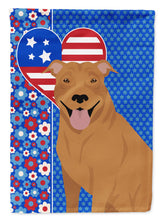 Load image into Gallery viewer, Red Pit Bull Terrier Patriotic Heart Garden Flag – Red, White &amp; Blue Dog Decor with Star Background
