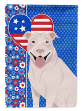 Load image into Gallery viewer, White Pit Bull Terrier Patriotic Heart Garden Flag – Red, White &amp; Blue Dog Decor with Star Background