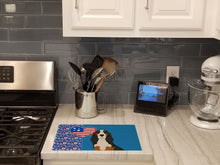 Load image into Gallery viewer, Black Tricolor Basset Hound USA American Glass Cutting Boards – Durable, Decorative Kitchen Art Large