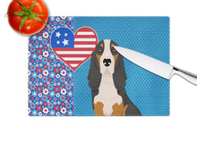 Load image into Gallery viewer, Black Tricolor Basset Hound USA American Glass Cutting Boards – Durable, Decorative Kitchen Art Large