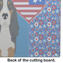 Load image into Gallery viewer, Black Tricolor Basset Hound USA American Glass Cutting Boards – Durable, Decorative Kitchen Art Large