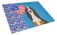 Load image into Gallery viewer, Black Tricolor Basset Hound USA American Glass Cutting Boards – Durable, Decorative Kitchen Art Large
