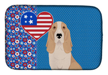 Load image into Gallery viewer, Lemon and White Tricolor Basset Hound USA American Dish Drying Mat – Absorbent, Artistic Kitchen Essentials