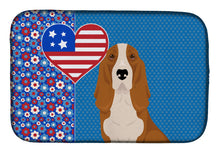 Load image into Gallery viewer, Red and White Tricolor Basset Hound USA American Dish Drying Mat – Absorbent, Artistic Kitchen Essentials