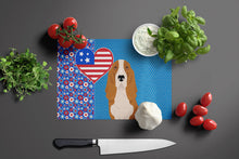 Load image into Gallery viewer, Red and White Tricolor Basset Hound USA American Glass Cutting Boards – Durable, Decorative Kitchen Art Large