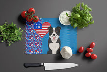 Load image into Gallery viewer, Black and White Border Collie USA American Glass Cutting Boards – Durable, Decorative Kitchen Art Large