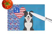 Load image into Gallery viewer, Black and White Border Collie USA American Glass Cutting Boards – Durable, Decorative Kitchen Art Large