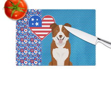 Load image into Gallery viewer, Red and White Border Collie USA American Glass Cutting Boards – Durable, Decorative Kitchen Art Large