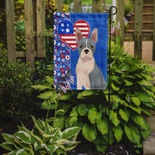 Load image into Gallery viewer, Blue Boston Terrier Patriotic Heart Garden Flag – Red, White &amp; Blue Dog Decor with Star Background
