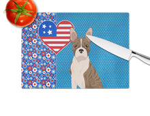 Load image into Gallery viewer, Brindle Boston Terrier USA American Glass Cutting Boards – Durable, Decorative Kitchen Art Large