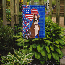 Load image into Gallery viewer, Red Fawn Boxer Patriotic Heart Garden Flag – Red, White &amp; Blue Dog Decor with Star Background