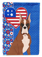 Load image into Gallery viewer, Red Fawn Boxer Patriotic Heart Garden Flag – Red, White &amp; Blue Dog Decor with Star Background