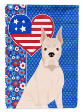 Load image into Gallery viewer, White Boxer Patriotic Heart Garden Flag – Red, White &amp; Blue Dog Decor with Star Background