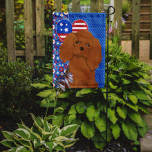 Load image into Gallery viewer, Ruby Cavalier Spaniel Patriotic Heart Garden Flag – Red, White &amp; Blue Dog Decor with Star Background