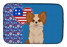 Load image into Gallery viewer, Longhaired Red and White Chihuahua USA American Dish Drying Mat – Absorbent, Artistic Kitchen Essentials