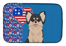 Load image into Gallery viewer, Longhaired Black and White Chihuahua USA American Dish Drying Mat – Absorbent, Artistic Kitchen Essentials