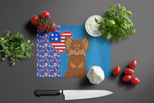 Load image into Gallery viewer, Longhaired Chocolate and Tan Chihuahua USA American Glass Cutting Boards – Durable, Decorative Kitchen Art Large