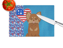 Load image into Gallery viewer, Longhaired Chocolate and Tan Chihuahua USA American Glass Cutting Boards – Durable, Decorative Kitchen Art Large