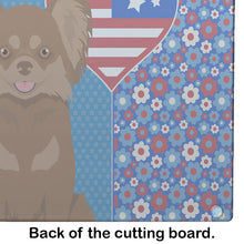 Load image into Gallery viewer, Longhaired Chocolate and Tan Chihuahua USA American Glass Cutting Boards – Durable, Decorative Kitchen Art Large
