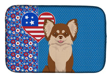 Load image into Gallery viewer, Longhaired Chocolate and White Chihuahua USA American Dish Drying Mat – Absorbent, Artistic Kitchen Essentials