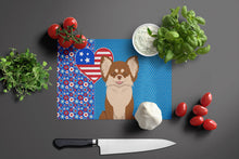 Load image into Gallery viewer, Longhaired Chocolate and White Chihuahua USA American Glass Cutting Boards – Durable, Decorative Kitchen Art Large