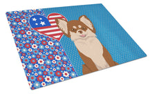 Load image into Gallery viewer, Longhaired Chocolate and White Chihuahua USA American Glass Cutting Boards – Durable, Decorative Kitchen Art Large