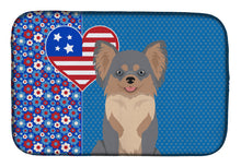 Load image into Gallery viewer, Longhaired Blue and Tan Chihuahua USA American Dish Drying Mat – Absorbent, Artistic Kitchen Essentials