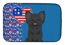 Load image into Gallery viewer, Longhaired Black Chihuahua USA American Dish Drying Mat – Absorbent, Artistic Kitchen Essentials