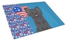 Load image into Gallery viewer, Longhaired Black Chihuahua USA American Glass Cutting Boards – Durable, Decorative Kitchen Art Large