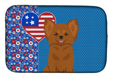 Load image into Gallery viewer, Longhaired Red Chihuahua USA American Dish Drying Mat – Absorbent, Artistic Kitchen Essentials