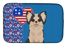Load image into Gallery viewer, Longhaired Black and White #2 Chihuahua USA American Dish Drying Mat – Absorbent, Artistic Kitchen Essentials