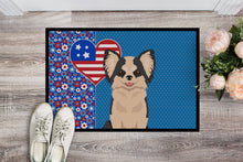 Load image into Gallery viewer, Longhaired Black and White #2 Chihuahua USA American Doormat - 24x36 Decorative Floor Mat – Indoor/Outdoor Rug with Artistic Flair