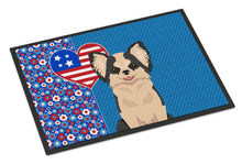 Load image into Gallery viewer, Longhaired Black and White #2 Chihuahua USA American Doormat - 24x36 Decorative Floor Mat – Indoor/Outdoor Rug with Artistic Flair
