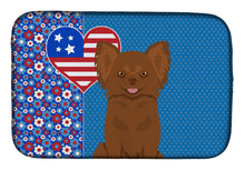 Load image into Gallery viewer, Longhaired Chocolate Chihuahua USA American Dish Drying Mat – Absorbent, Artistic Kitchen Essentials