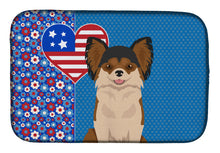 Load image into Gallery viewer, Longhaired Black and Red Chihuahua USA American Dish Drying Mat – Absorbent, Artistic Kitchen Essentials