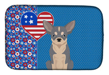 Load image into Gallery viewer, Blue and White Chihuahua USA American Dish Drying Mat – Absorbent, Artistic Kitchen Essentials