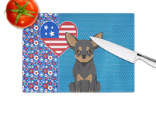 Load image into Gallery viewer, Black and Tan Chihuahua USA American Glass Cutting Boards – Durable, Decorative Kitchen Art Large