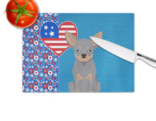Load image into Gallery viewer, Blue and Tan Chihuahua USA American Glass Cutting Boards – Durable, Decorative Kitchen Art Large
