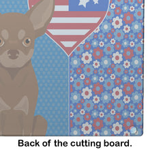 Load image into Gallery viewer, Chocolate and Tan Chihuahua USA American Glass Cutting Boards – Durable, Decorative Kitchen Art Large