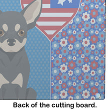 Load image into Gallery viewer, Black and Cream Chihuahua USA American Glass Cutting Boards – Durable, Decorative Kitchen Art Large